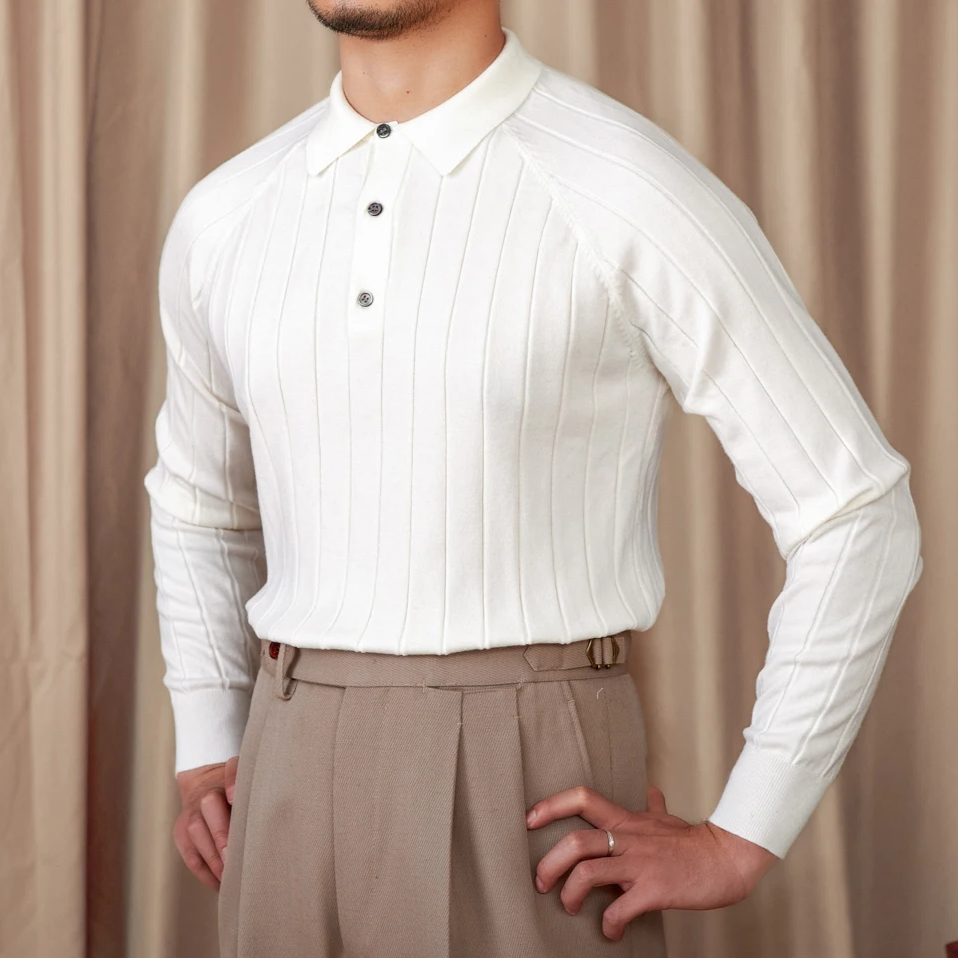 Long-Sleeved Polo Wool & Silk