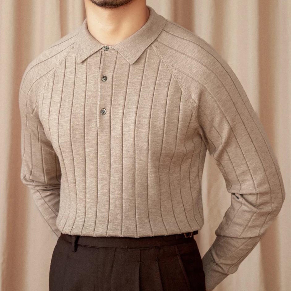 Long-Sleeved Polo Wool & Silk