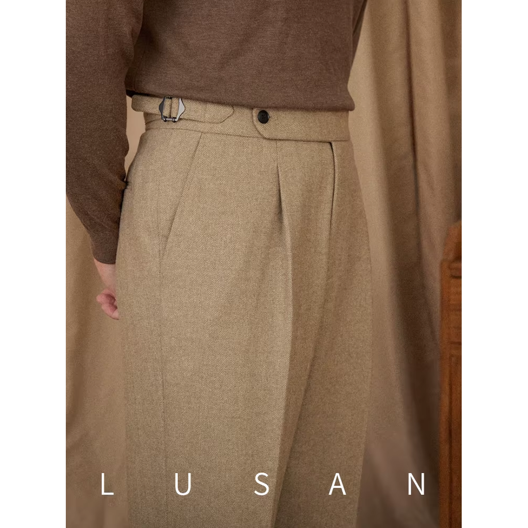 Wool Winter High Waist Straight Pants 