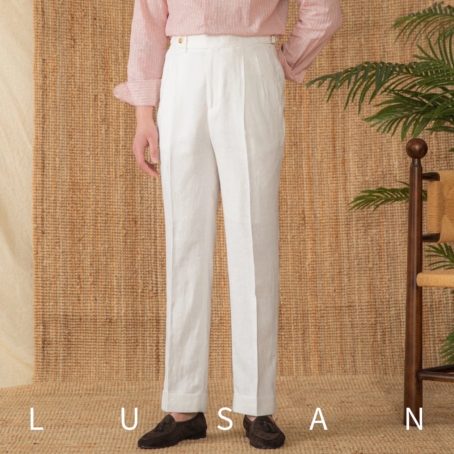 Italian 100% Linen High Waist Straight Pants 