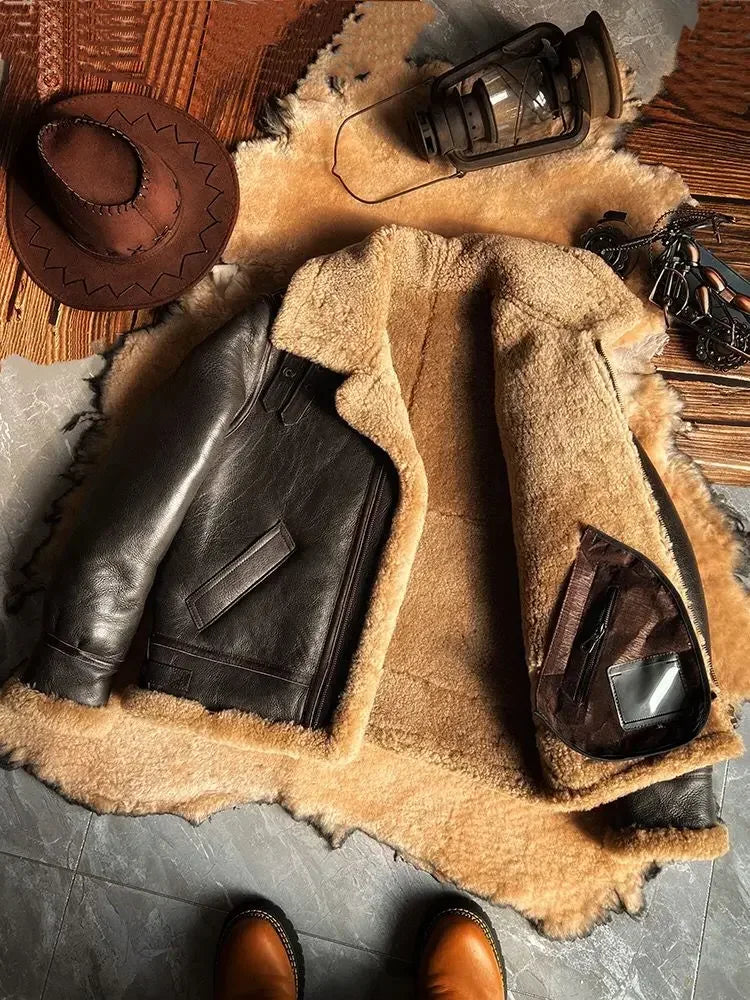 Men Genuine Leather Natural Shearling Jacket 