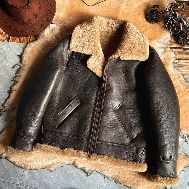 Men Genuine Leather Natural Shearling Jacket 