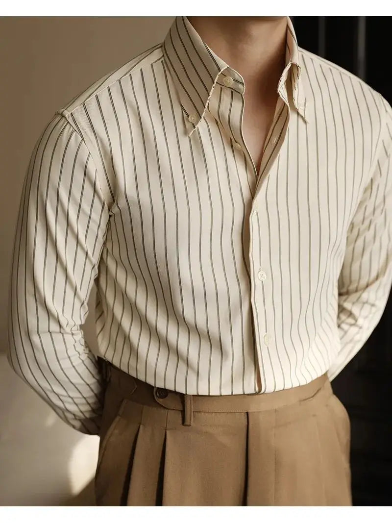 Men Casual Striped Long Sleeve Shirt 