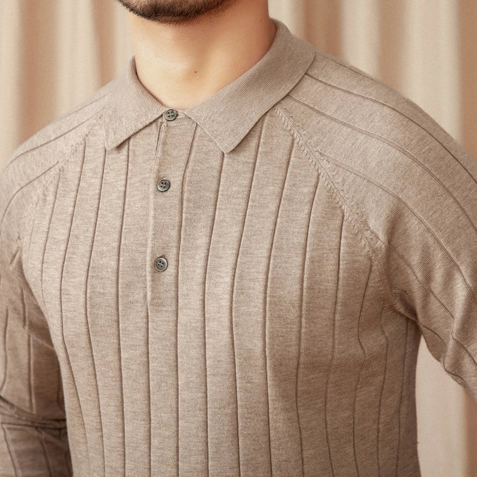 Long-Sleeved Polo Wool & Silk