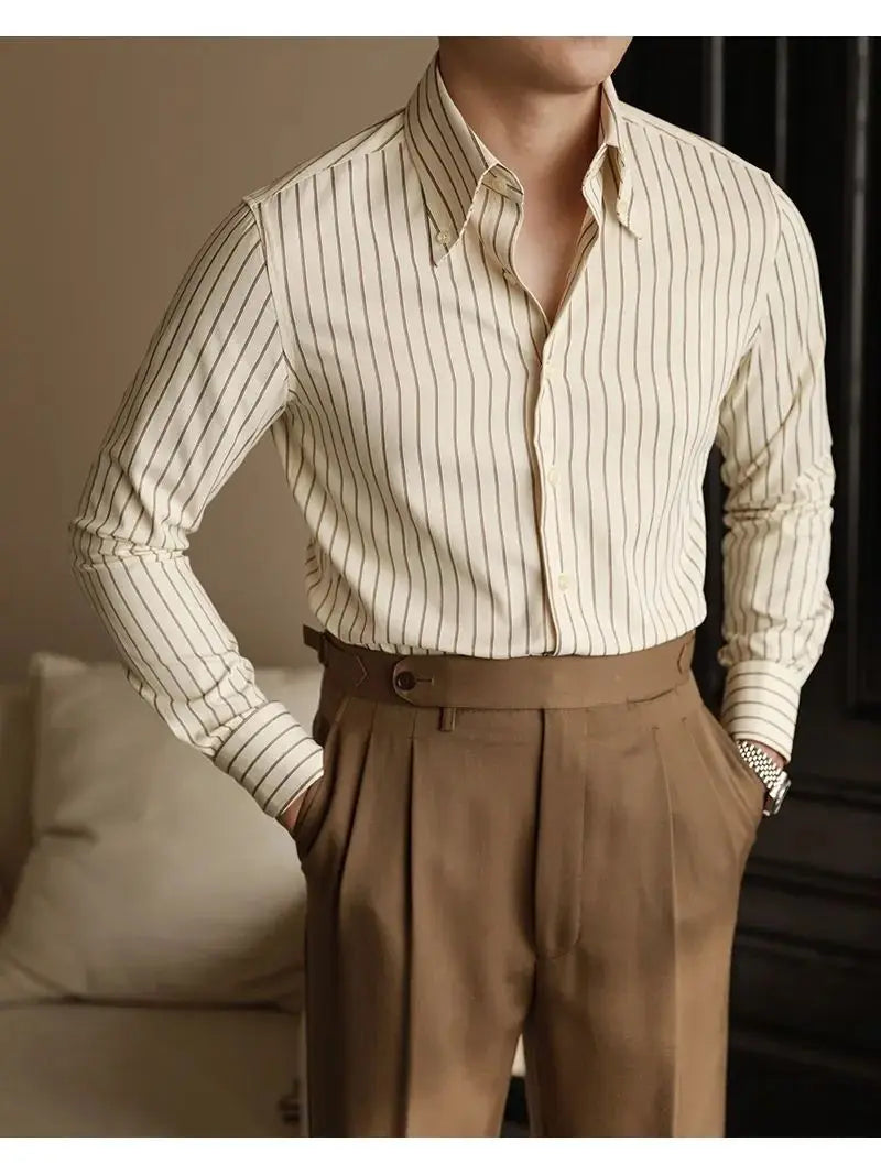 Men Casual Striped Long Sleeve Shirt 