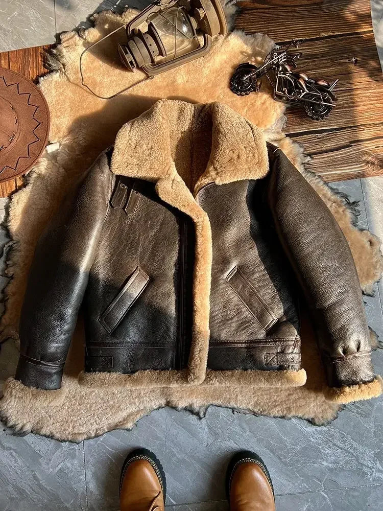 Men Genuine Leather Natural Shearling Jacket 