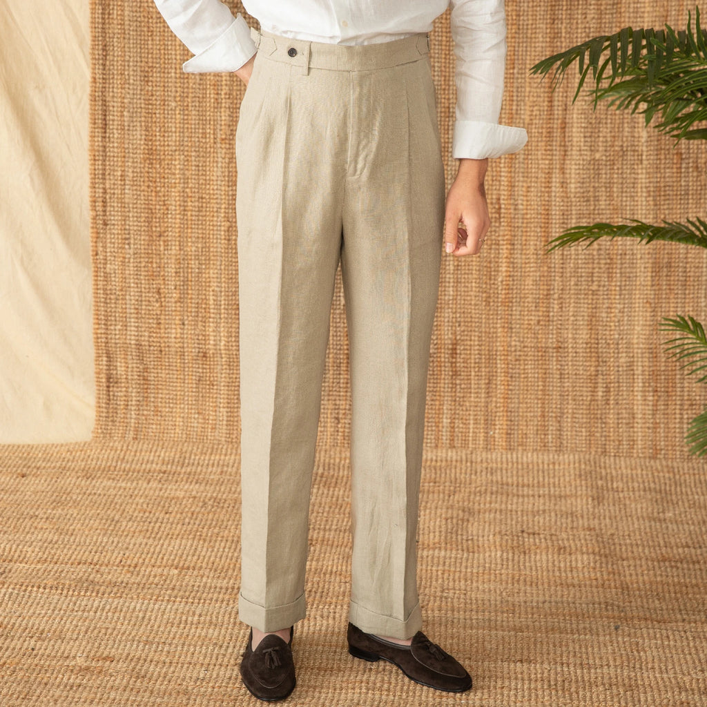 Italian 100% Linen High Waist Straight Pants 