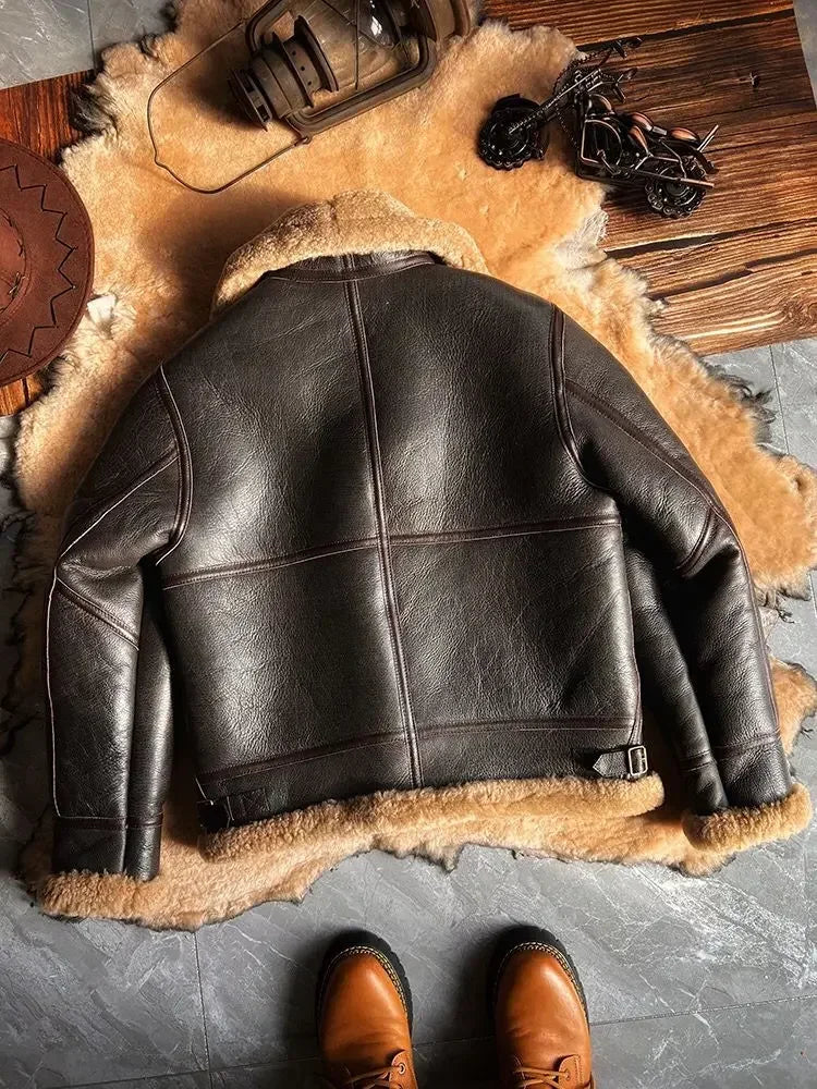 Men Genuine Leather Natural Shearling Jacket 