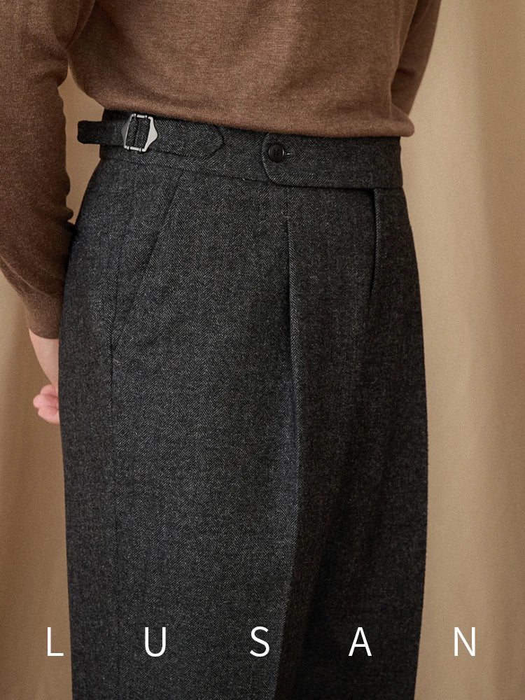 Wool Winter High Waist Straight Pants 