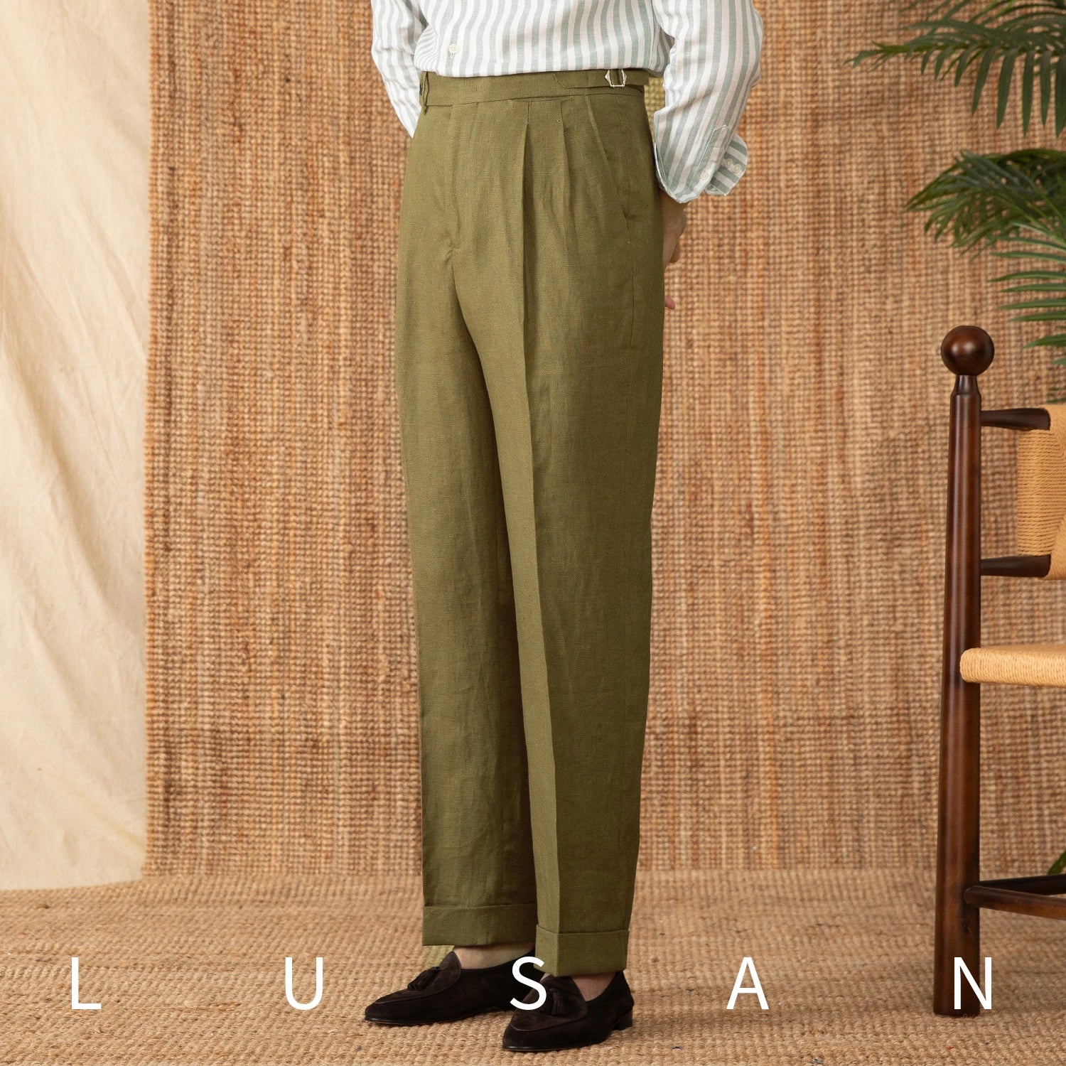 Italian 100% Linen High Waist Straight Pants 