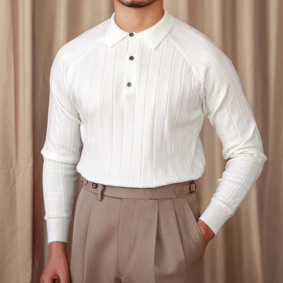 Long-Sleeved Polo Wool & Silk