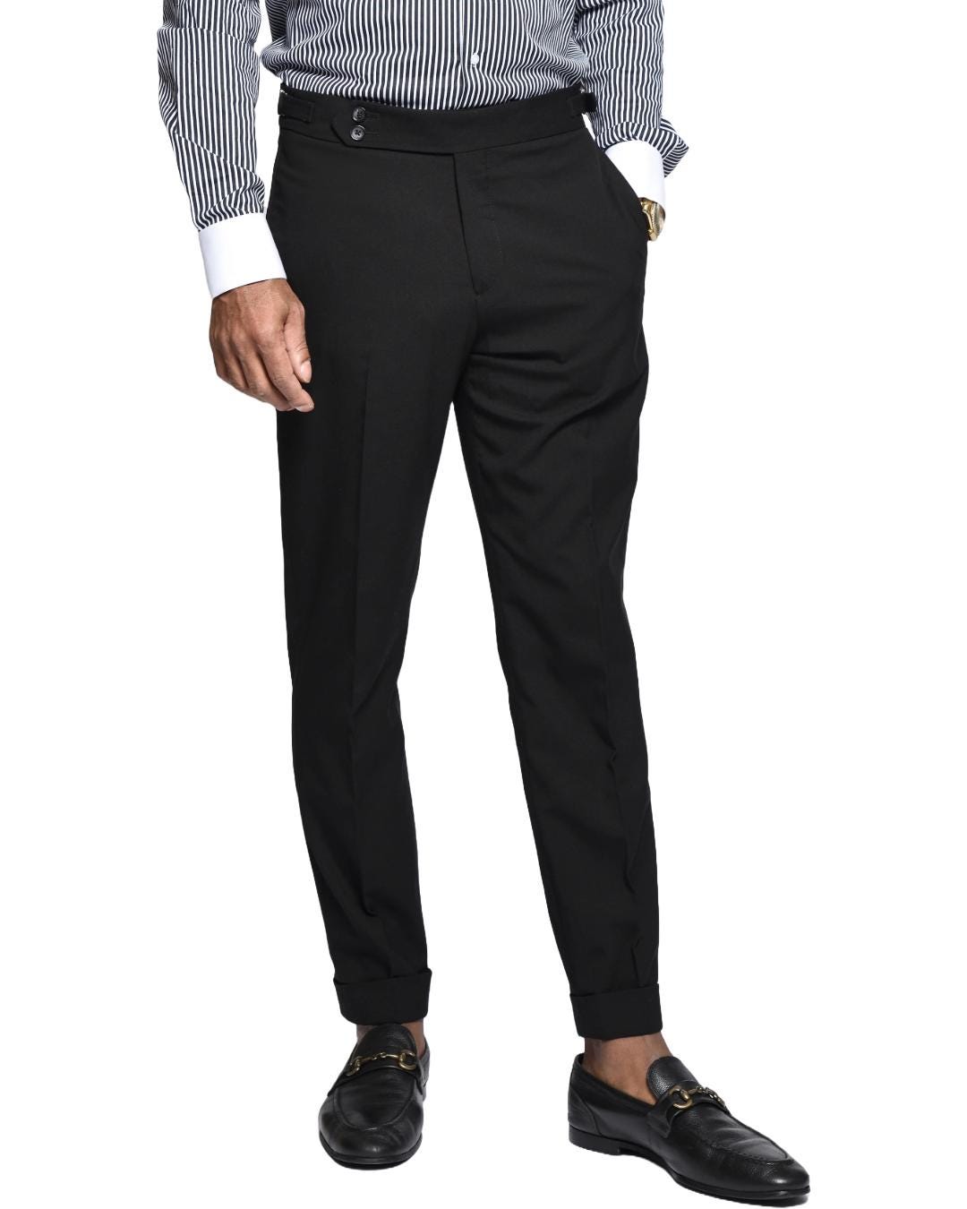 Men’ Elegant Black Trousers Tailored Fit with Side Adjusters