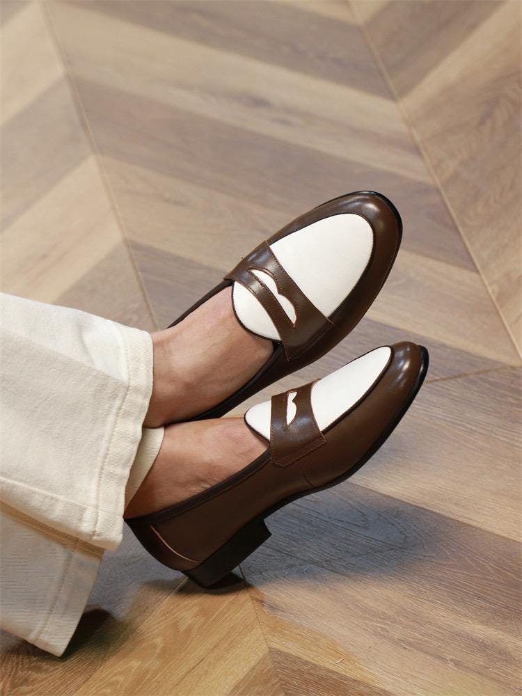 Handmade Leather Patchwork Loafers with Stirrup 